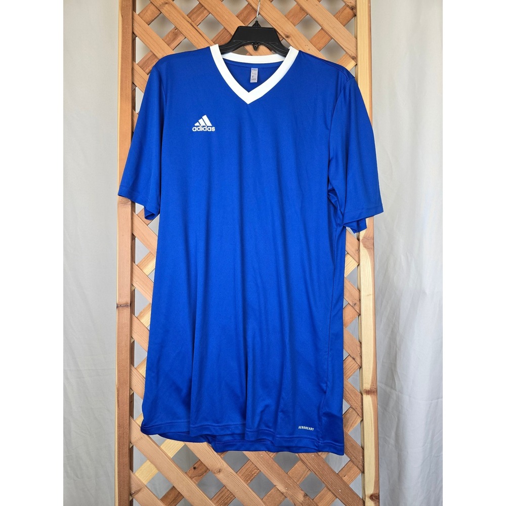 Adidas Entrada 22 Soccer Jersey Mens XLT Blue White V-Neck HG6283 - New